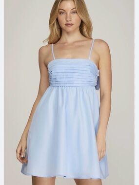 Francesca’s Blue Rain Light Blue Spaghetti Strap Pleated Bodice Dress